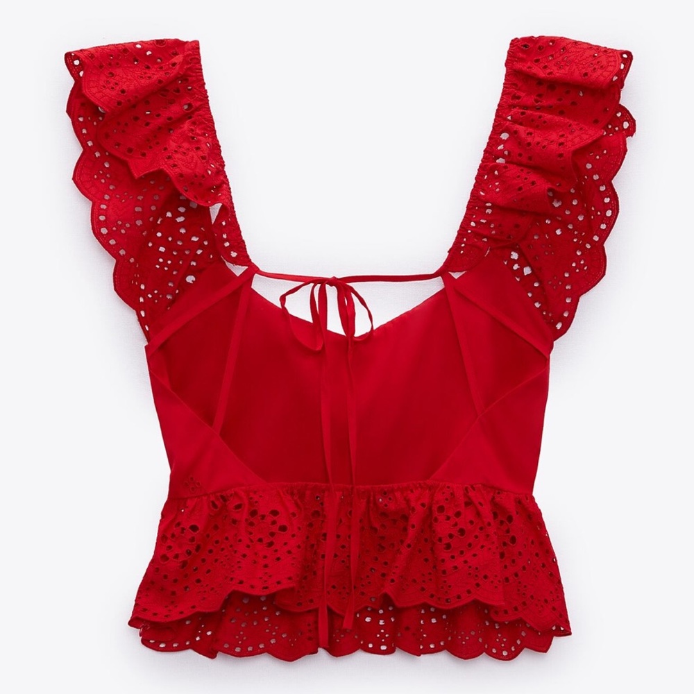Zara Red Ruffled Crop Top - Picture 6 of 6